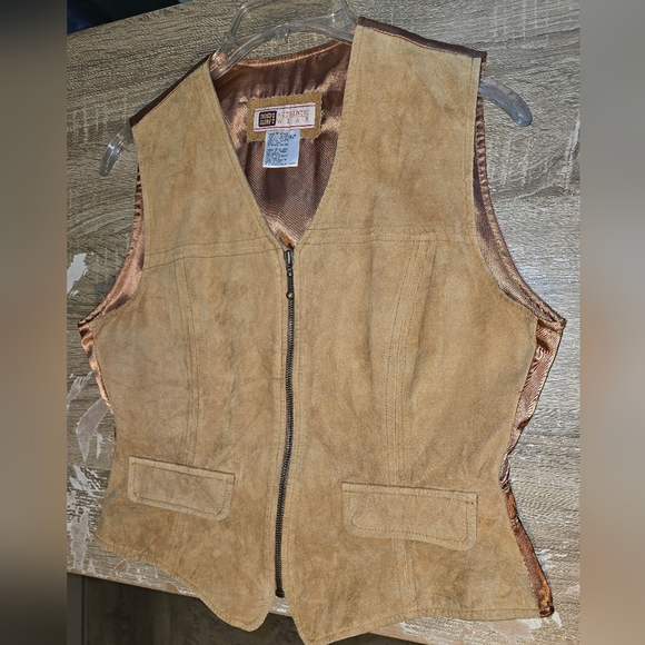 Vintage 90s Y2K Tan Suede Leather Zip-up Vest Faded Glory Women's M - Picture 3 of 8